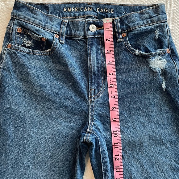 AE Stretch High-Waisted Stovepipe Cuffed Denim Jean Wide Leg Medium Wash 0R - Picture 14 of 16